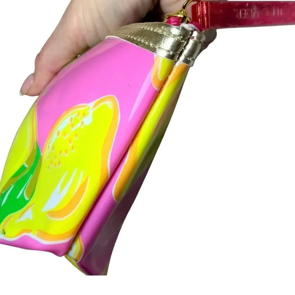 Lilly Pulitzer for Estee Lauder Pink Yellow Lemons Cosmetic Zip Makeup Bag NWOT